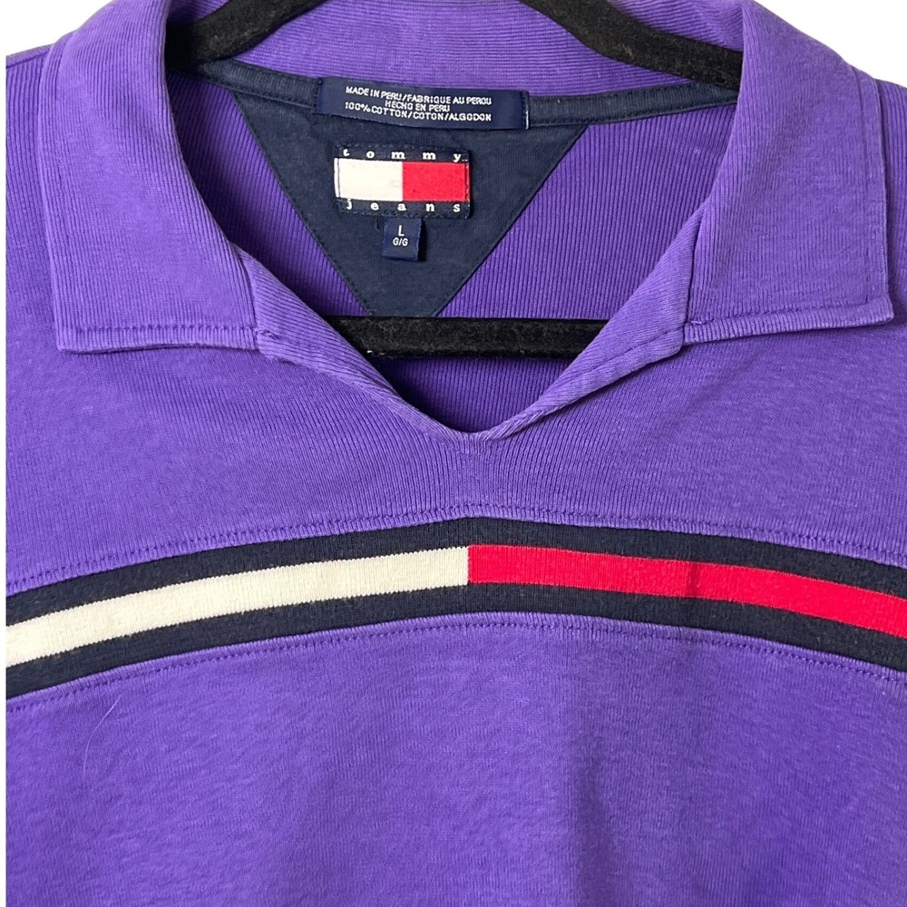 Tommy Jeans Vintage Retro Purple Polo Short Sleeve 90s Streetwear Large Grunge - Picture 2 of 5